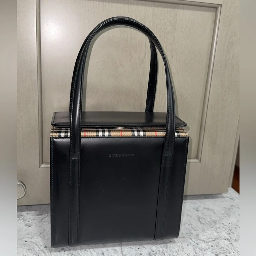 BURBERRY NOVA CHECK LEATHER BLACK HANDBAG AUTHENTIC